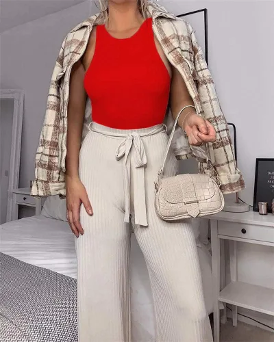 Vista 5 de Allchic Body sin mangas para mujer, camisetas sexys sin mangas, overol básico con espalda cruzada