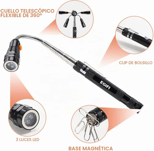Vista 4 de Regalos para él, herramientas de recogida magnética LED, herramienta de recogida de linterna magnética telescópica, rellenos de calcetines