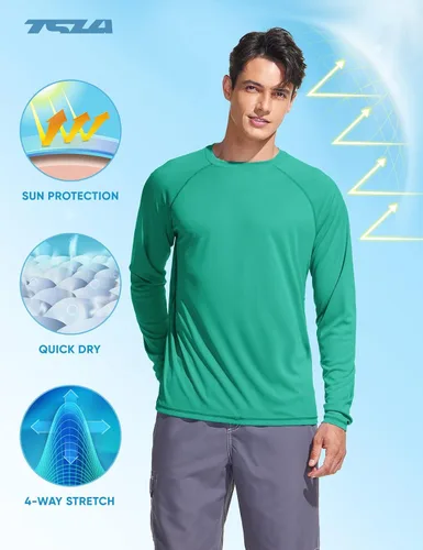 Vista 5 de TSLA - Camisetas de protección para hombre con protección FPU 50+, FPU UV, de ajuste holgado y manga larga, para natación, correr, entrenar fresco