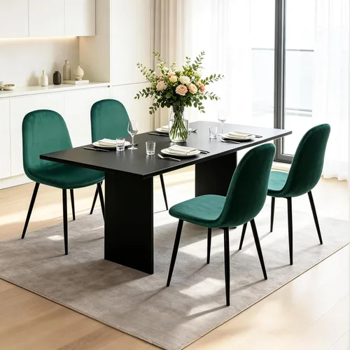 Vista 4 de CangLong Juego de 2 sillas de comedor modernas de terciopelo, sillas decorativas tapizadas con patas de metal, color verde oscuro para sala