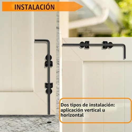 Vista 5 de Barra de Caída de Puerta con Perno de Bastón de 12" de Acero - Cerradura de Suelo de Puerta Pesada Diseñada para Puertas de Madera, Metal, Vinilo