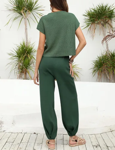 Vista 3 de Ugerlov Conjunto de dos piezas para mujer, suéter de punto y pantalones de cintura alta