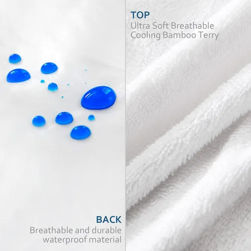 Vista 2 de Juego de 4 protectores de almohada impermeables de tamaño estándar con cremallera, viscosa de alta calidad hecha de bambú de rizo blanco, funda