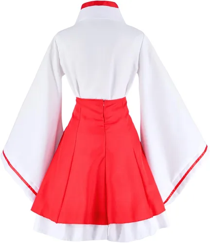 Vista 2 de Kimono de anime japonés rojo y blanco con calcetines Blanco rojo