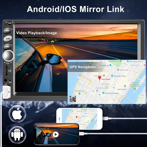 Vista 4 de Estéreo de coche de doble DIN, radio de pantalla táctil de 7 pulgadas con CarPlay Android Auto Reproductor multimedia para coche, espejo Link