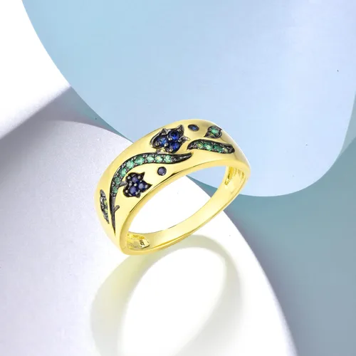 Vista 4 de Santuzza Anillo de plata de ley 925 con patrón de piedras preciosas para mujer