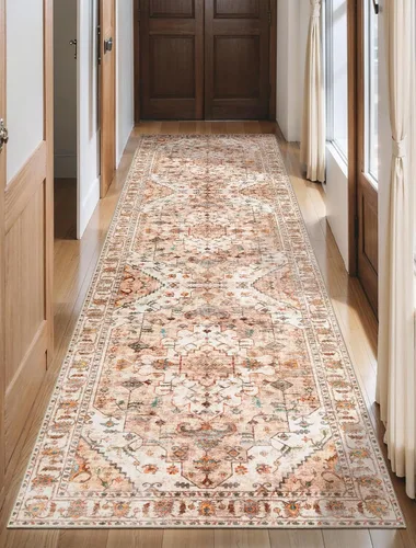 Vista 340 de SERISSA - Tapetes florales vintage, antideslizante, lavable, pequeño, ultrasuave, bohemio, de pelo bajo, para entrada, interiores, habitación