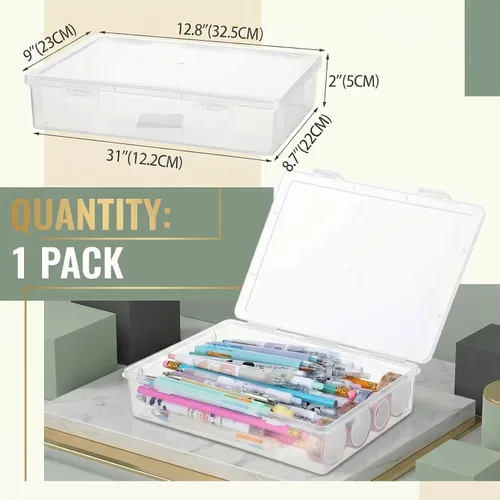 Vista 2 de Qunclay 1 caja de almacenamiento de plástico de 13 x 9 x 2 pulgadas con tapa, organizadores multiusos para manualidades, contenedores de plástico