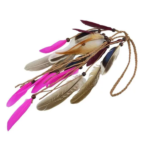 Vista 4 de CAKURE Diademas bohemias de plumas indias de pavo real, diadema gitana, ajustable, tocado hecho a mano, accesorios para el cabello (juego 7)