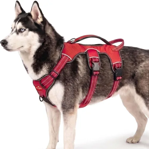 Vista 25 de Tuff Pupper Arnés para perro sin escape a prueba de escape, arnés ajustable de 5 puntos para perros, arneses acolchados para perros, arneses