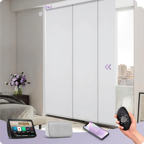 Vista 39 de Graywind Paneles deslizantes motorizados opacos compatibles con Alexa Google, persianas de riel para puertas corredizas de patio