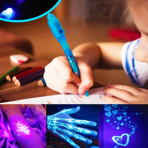 Vista 6 de VOVRU Bolígrafo de tinta invisible, 24 unidades, bolígrafo espía con luz UV, marcador mágico para mensajes secretos y fiestas de cumpleaños