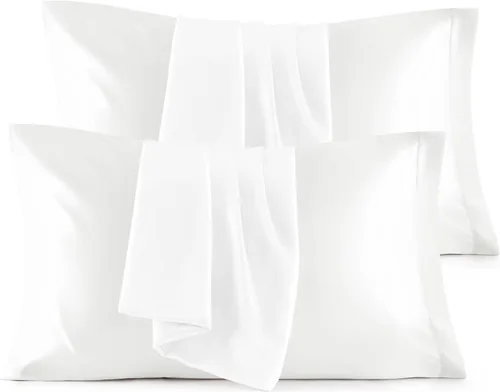 Vista 36 de Bedsure Paquete de 2 fundas de almohada de satén similares a las fundas de almohada de seda tamaño estándar, funda de almohada para mujeres que