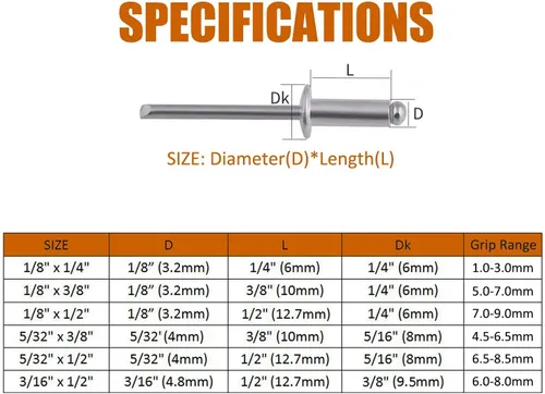 Vista 4 de ISPINNER 50 remaches ciegos de acero inoxidable de 1/8" x 1/2", remaches pop de 0.126 x 0.500 in, paquete de 50