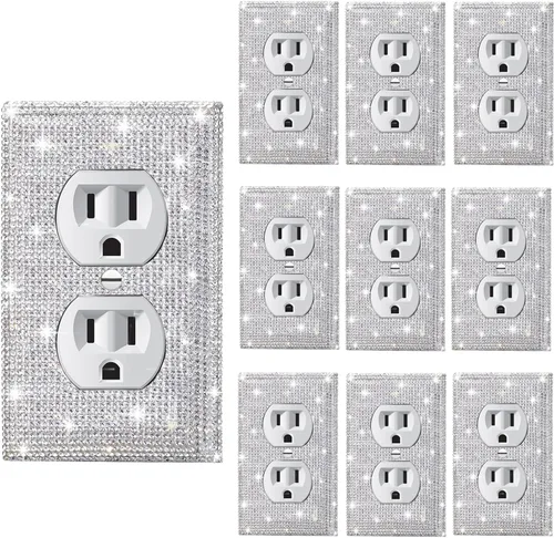 Vista 34 de Placa decorativa de interruptor de luz con diamantes de imitación brillantes en rosa y plata, cubierta de placa de pared con diamantes de imitación