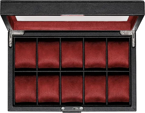 Vista 2 de ROTHWELL Juego de regalo Caja de reloj de cuero con 10 ranuras y funda de viaje para 2 relojes a juego - Organizador de exhibición de estuche