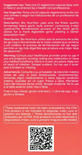 Vista 4 de Bio Nutrition Ajo Negro Fermentado, 60 Cápsulas Vegetarianas