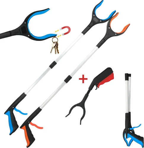 Vista 10 de Herramienta de agarre de 32 pulgadas, herramienta de recogida de alcance plegable con mandíbula giratoria de 360° e imán, recogedor superior