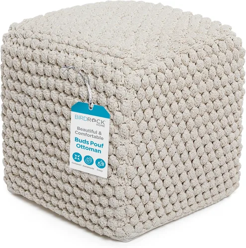 Vista 10 de BIRDROCK HOME - Taburete de puf redondo con diseño otomano – Puf de punto – Cuerda trenzada de algodón – Ideal para la sala de estar, dormitorio