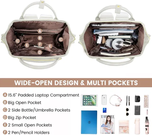 Vista 2 de LOVEVOOK - Mochila para laptop para mujer, mochila de moda para mujer.., Blanco beige, 15,6 pulg.
