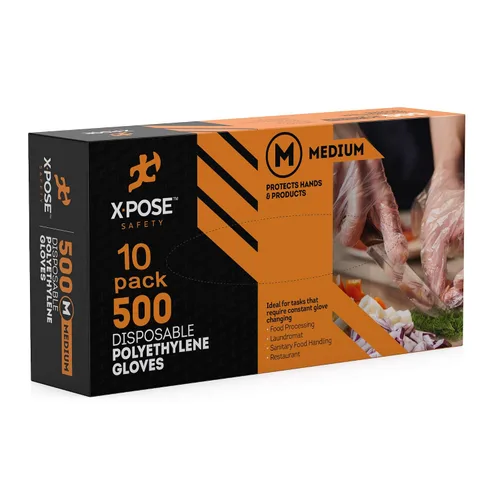 Vista 7 de Xpose Safety Guantes desechables de polietileno transparentes, 500 grandes, paquete de 10 unidades, sin látex, preparación de la cocina (1, mediano)