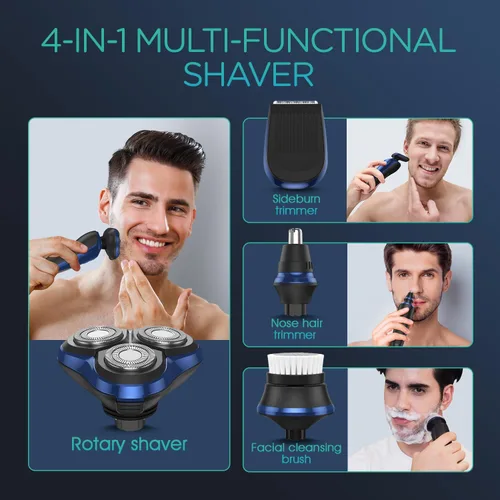 Vista 6 de VOYOR Maquinilla de afeitar eléctrica para hombres, afeitadoras inalámbricas para afeitarse con patillas faciales, nariz, oído, pelo, recargable