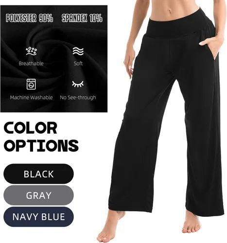 Vista 3 de Walifrey Pantalones de pierna ancha para mujer, pantalones de yoga con bolsillos, pantalones deportivos para mujer, casuales, holgados, atléticos