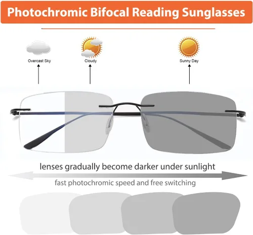 Vista 2 de K.LAVER Gafas de lectura bifocales fotocromáticas Gafas de luz anti-azul Gafas de sol de transición sin montura Mujeres Hombres Lectores de sol