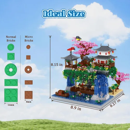 Vista 3 de Juego de construcción de árbol de cerezo en flor, bloques de arquitectura china, juego de casa Sakura japonesa, juego de bonsái para adultos, regalo
