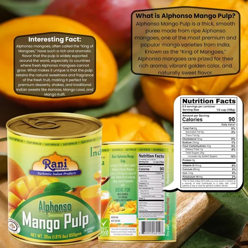 Vista 2 de Puré de pulpa de mango Rani (hace batidos de mango Lassi) Alphonso endulzado 30 onzas (1.875 libras) 29.98 oz ~ Kosher Todo natural Sin OMG