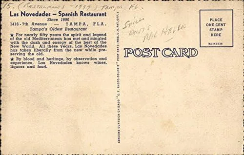 Vista 2 de Las Novedades Restaurante Español Tampa, Florida FL Postal antigua original