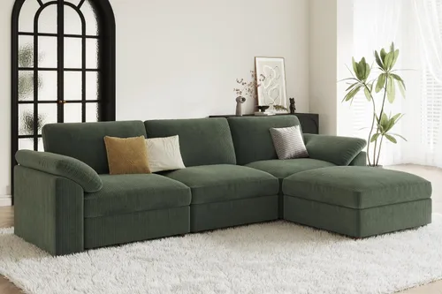 Vista 3 de EASE MOOSE Sofá modular verde seccional de gran tamaño en forma de L Pana verde