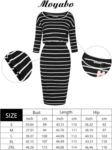 Vista 5 de Moyabo vestido lápiz informal de oficina con mangas 34 y cuello redondo para mujer