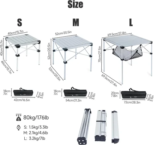Vista 3 de iClimb Alu ligero y estable. Mesa cuadrada plegable enrollable con bolsa de transporte para camping, picnic, patio trasero, barbacoa, campamento