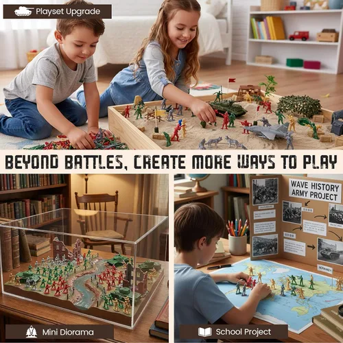 Vista 5 de LovesTown Juego de soldados de juguete multijugador, 120 unidades de hombres del ejército en 4 colores, rellenos de calcetines para niños