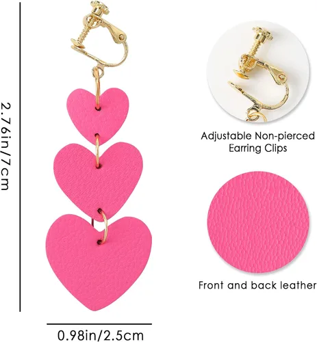 Vista 4 de Aretes de clip para mujer, aretes colgantes de cuero con clip para mujer, aretes sin perforaciones