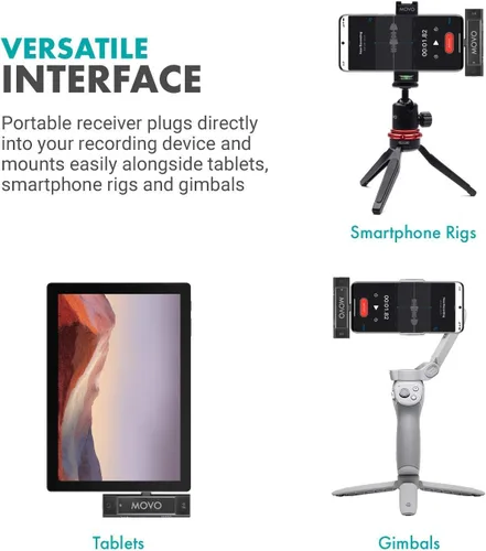 Vista 6 de Movo Edge-UC-Duo - Sistema de micrófono inalámbrico Lavalier, compatible con USB tipo C, micrófonos de solapa omnidireccionales, selección de doble