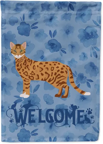 Vista 80 de Caroline's Treasures CK4813CHF - Bandera de bienvenida con gato abisinio azul, manga grande, para porche, para colgar en la pared, poliéster