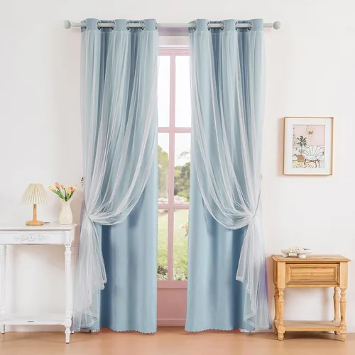 Vista 24 de Anytime Cortinas opacas y transparentes para ventana, par de paneles de cortinas lisas con ojales en la parte superior, 35 pulgadas de ancho x 63