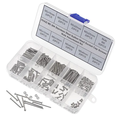 Vista 2 de Metric M2 304 - Kit surtido de tornillos y tuercas de cabeza de botón de acero inoxidable 9 Sizes, 4-25mm Length, Fully Threaded, Metric ISO7380