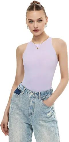 Vista 3 de Body sin mangas para mujer, con doble forro, cuello redondo, tanga, trajes de cuerpo