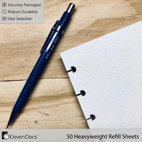Vista 5 de Eleven Discs Papel Encuadernado con Discos, Hojas de Cuadrícula de Puntos Azules Tamaño Junior - Repuestos Premium de 120gsm Papel Grueso