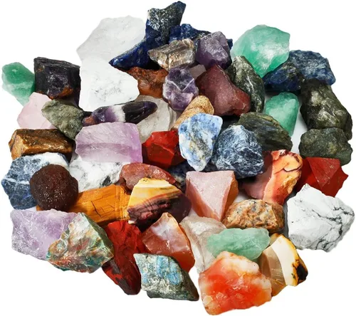 Vista 4 de Rockcloud Juego de piedras crudas y rodajas de ágata de cristales naturales coloridos, piedras irregulares para decoración de oficina en casa