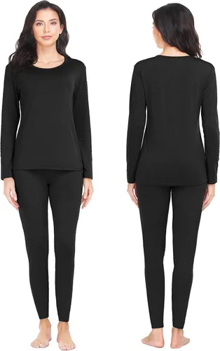 Vista 6 de URATOT Conjunto de 2 conjuntos de ropa interior térmica para mujer, con forro polar, ropa interior térmica suave y larga para mujer, para invierno