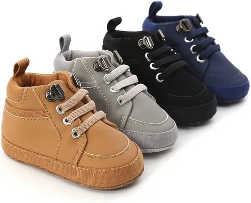 Vista 2 de Meckior - Tenis tipo botín para niños y niñas pequeños de 1 a 3 años con suela suave antideslizante de cuero sintético Mocasines para bebés recién