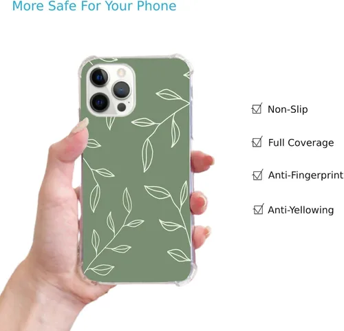 Vista 2 de Funda de hojas verdes salvia compatible con iPhone 14 Pro Max, diseño minimalista de ramas estéticas para iPhone 14 Pro Max, funda de TPU a la moda