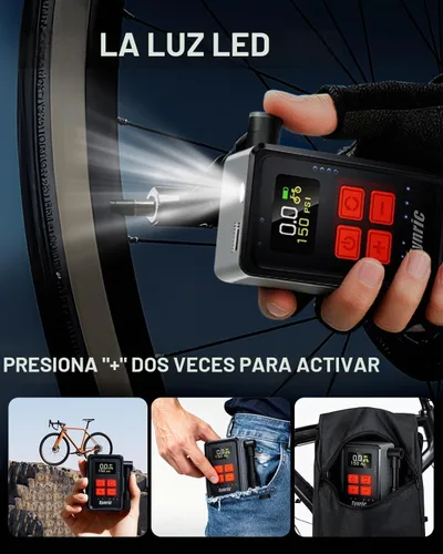 Vista 4 de Mini bomba de neumáticos para bicicleta, bomba de bicicleta de inflado rápido de 150 PSI con manómetro, parada automática, bomba de aire eléctrica