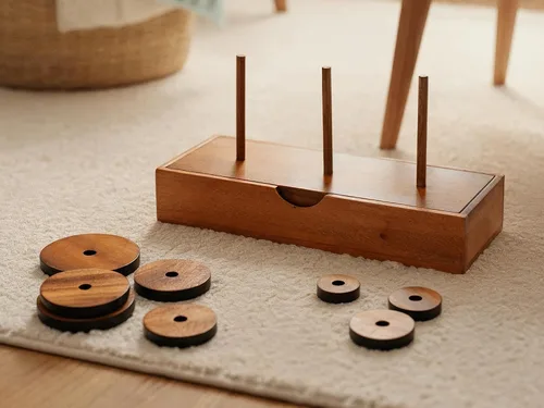 Vista 4 de BSIRI Divertidos juegos de mesa de rompecabezas de la torre de Hanoi (9 anillos) con diseños de madera para rompecabezas cerebrales