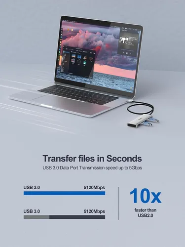 Vista 3 de Concentrador USB 3.0, extensor divisor USB de 4 puertos, adaptador portátil multipuerto de datos para laptop, Xbox, unidad flash, disco duro