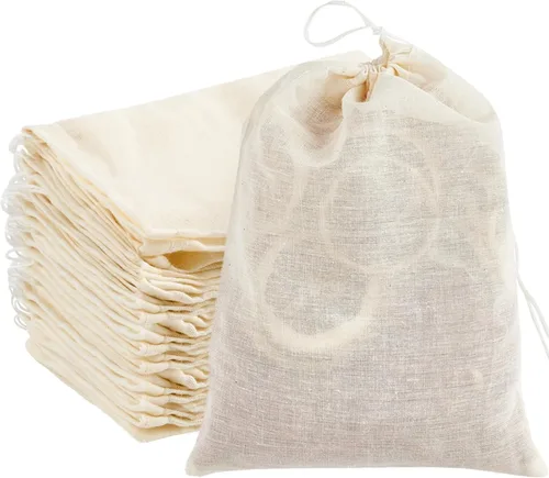 Vista 8 de TUZAZO Bolsas de Té Reutilizables - Paquete de 24 Bolsas de Gasa de Algodón Natural Sin Blanquear de Muselina Tipo Saquito para Colar Café Té e
